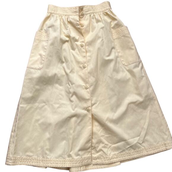 Vintage Rafaella Butter Yellow Button Back Box Pleat A-Line Skirt Sz S - Picture 3 of 4